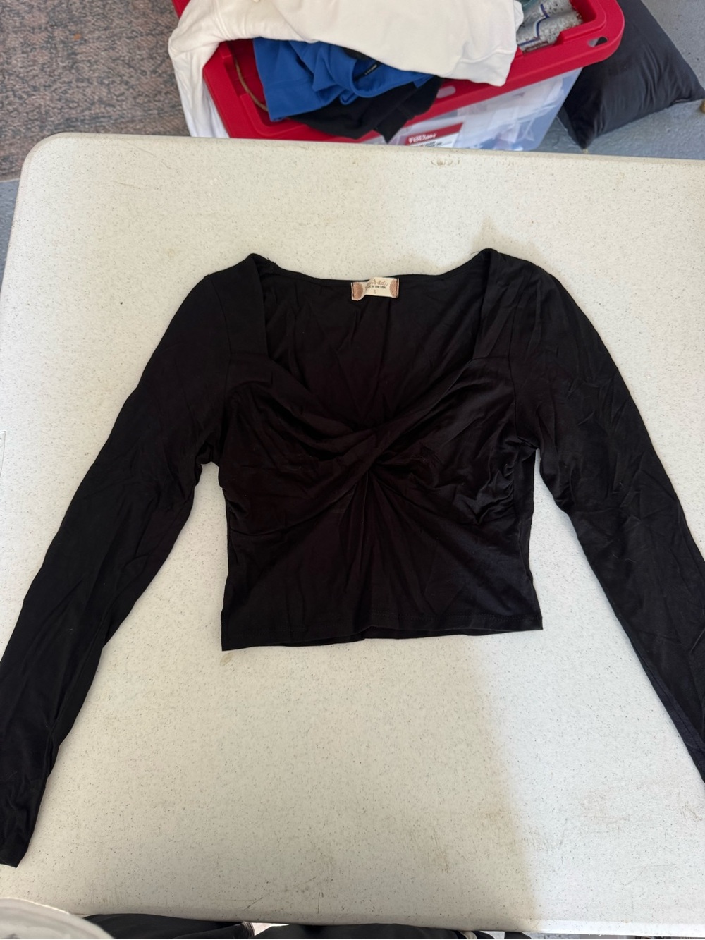 Altar'd State Black Long-Sleeve Twist-Front Crop Top